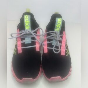 Adidas Black and Neon Pink Running Shoes Size 6.5
